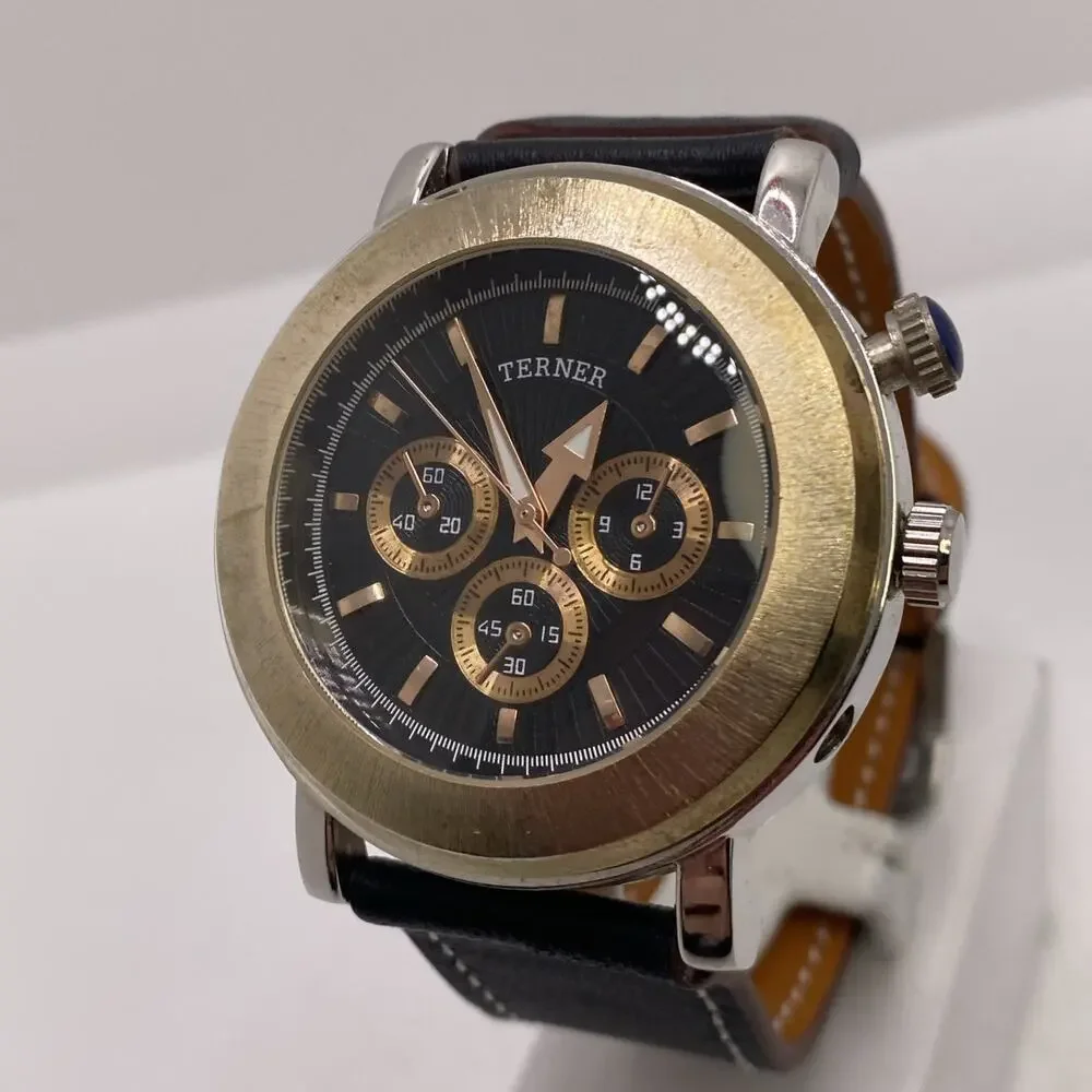 Terner Mens Silver Tone Watch Works New Battery